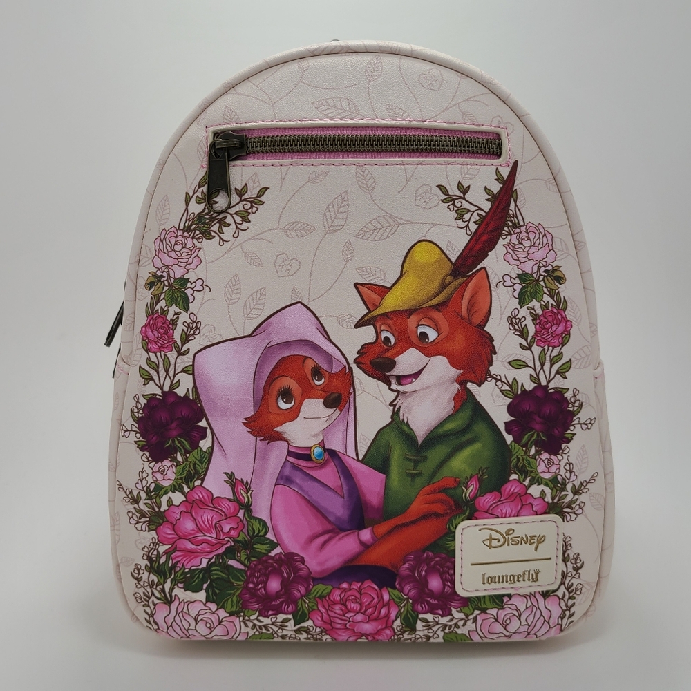 NWT Loungefly Disney Robin Hood & Maid Marian Floral Mini Backpack & Keychain